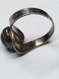 Vtg 925 Sterling Round Malachite Stone Modernist Ring Size is Adjustable Israel!