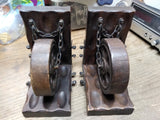 Vtg Mid Century Modern Bookends Gothic Wooden Wheel Medievel Chains Steampunk
