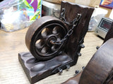 Vtg Mid Century Modern Bookends Gothic Wooden Wheel Medievel Chains Steampunk