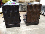 Vtg Mid Century Modern Bookends Gothic Wooden Wheel Medievel Chains Steampunk