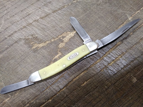 Vtg Case XX 3318 CV Folding Pocket Knife 3 Blade Yellow Handle Stockman 6.25 in