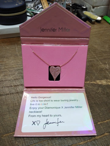 Vtg Diamonique Rose Gold Over 925 Sterling Pave Crystal 20" Necklace w/Box Nice!