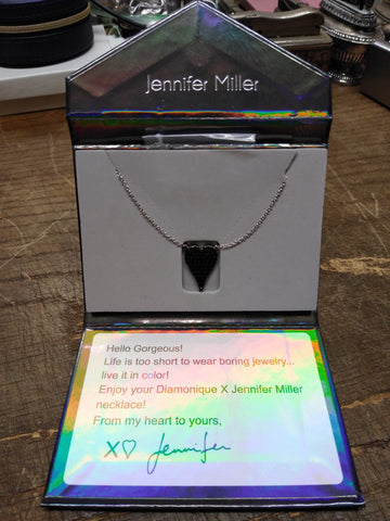 Vtg Diamonique 925 Sterling Pave Black Crystal 20" Heart Pendant Necklace w/Box!