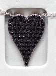Vtg Diamonique 925 Sterling Pave Black Crystal 20" Heart Pendant Necklace w/Box!