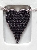 Vtg Diamonique 925 Sterling Pave Black Crystal 20" Heart Pendant Necklace w/Box!