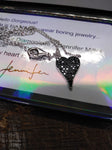 Vtg Diamonique 925 Sterling Pave Black Crystal 20" Heart Pendant Necklace w/Box!