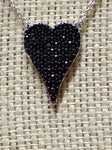 Vtg Diamonique 925 Sterling Pave Black Crystal 20" Heart Pendant Necklace w/Box!