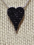 Vtg Diamonique 925 Sterling Pave Black Crystal 20" Heart Pendant Necklace w/Box!