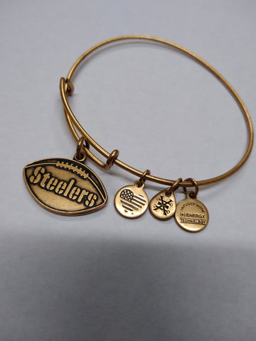 Vtg Alex and Ani 2016 NFL Pittsburgh Steelers Football Satin Gold Charm Bracelet
