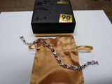 Vtg Disney 925 Sterling Mickey & Minnie Mouse Bracelet Black CZ 7.5 Inch w/Box!