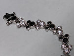 Vtg Disney 925 Sterling Mickey & Minnie Mouse Bracelet Black CZ 7.5 Inch w/Box!