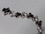 Vtg Disney 925 Sterling Mickey & Minnie Mouse Bracelet Black CZ 7.5 Inch w/Box!
