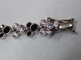 Vtg Disney 925 Sterling Mickey & Minnie Mouse Bracelet Black CZ 7.5 Inch w/Box!