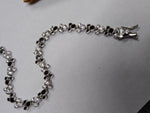 Vtg Disney 925 Sterling Mickey & Minnie Mouse Bracelet Black CZ 7.5 Inch w/Box!