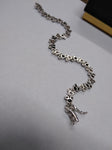 Vtg Disney 925 Sterling Mickey & Minnie Mouse Bracelet Black CZ 7.5 Inch w/Box!