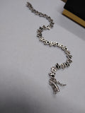 Vtg Disney 925 Sterling Mickey & Minnie Mouse Bracelet Black CZ 7.5 Inch w/Box!