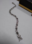 Vtg Disney 925 Sterling Mickey & Minnie Mouse Bracelet Black CZ 7.5 Inch w/Box!