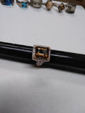 Vtg Gold Over 925 Sterling Silver Smokey Quartz CZ Stone Ring Size 6.25 Nice!