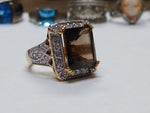 Vtg Gold Over 925 Sterling Silver Smokey Quartz CZ Stone Ring Size 6.25 Nice!