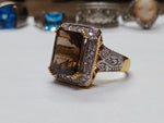 Vtg Gold Over 925 Sterling Silver Smokey Quartz CZ Stone Ring Size 6.25 Nice!