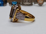 Vtg Gold Over 925 Sterling Silver Smokey Quartz CZ Stone Ring Size 6.25 Nice!