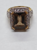 Vtg Gold Over 925 Sterling Silver Smokey Quartz CZ Stone Ring Size 6.25 Nice!