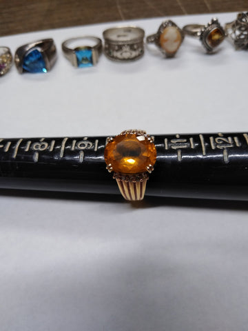 Vtg Gold Over 925 Sterling Silver Citrine Stone Ring Size 10 Very Nice!