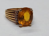 Vtg Gold Over 925 Sterling Silver Citrine Stone Ring Size 10 Very Nice!