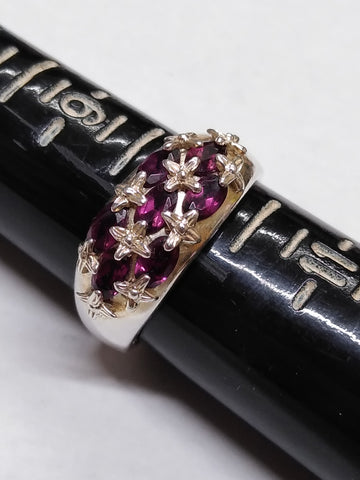 Vtg Michelle Albala 925 Sterling Silver Garnet Cluster Stone Ring Size 10 Nice!