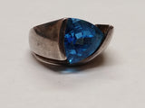 Vtg WV Modernist 925 Sterling Silver London Blue Topaz Stone Ring Size 7.5 Nice!
