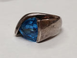 Vtg WV Modernist 925 Sterling Silver London Blue Topaz Stone Ring Size 7.5 Nice!