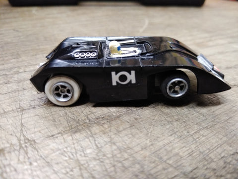 Vtg AFX Aurora HO Scale Slot Car Black Can Am Shadow Works Good!