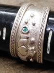 Vtg 925 Sterling Silver Claddagh Ring w/2 Emeralds Size 8.75-9 Made In Ireland!
