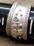Vtg 925 Sterling Silver Claddagh Ring w/2 Emeralds Size 8.75-9 Made In Ireland!