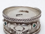 Vtg 925 Sterling Silver Claddagh Ring w/2 Emeralds Size 8.75-9 Made In Ireland!