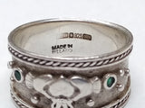 Vtg 925 Sterling Silver Claddagh Ring w/2 Emeralds Size 8.75-9 Made In Ireland!