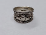 Vtg 925 Sterling Silver Claddagh Ring w/2 Emeralds Size 8.75-9 Made In Ireland!