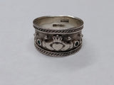 Vtg 925 Sterling Silver Claddagh Ring w/2 Emeralds Size 8.75-9 Made In Ireland!