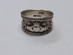 Vtg 925 Sterling Silver Claddagh Ring w/2 Emeralds Size 8.75-9 Made In Ireland!