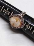 Vtg 925 Sterling Silver Filigree Cameo Ring Carved Shell Right Facing Nice Shape
