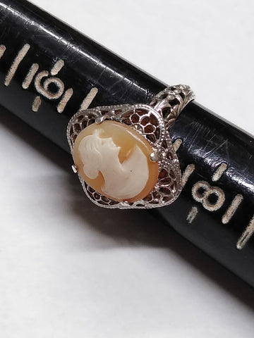 Vtg 925 Sterling Silver Filigree Cameo Ring Carved Shell Right Facing Nice Shape