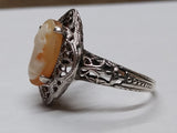Vtg 925 Sterling Silver Filigree Cameo Ring Carved Shell Right Facing Nice Shape