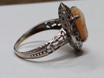 Vtg 925 Sterling Silver Filigree Cameo Ring Carved Shell Right Facing Nice Shape