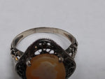 Vtg 925 Sterling Silver Filigree Cameo Ring Carved Shell Right Facing Nice Shape