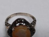 Vtg 925 Sterling Silver Filigree Cameo Ring Carved Shell Right Facing Nice Shape