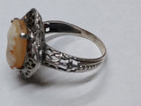 Vtg 925 Sterling Silver Filigree Cameo Ring Carved Shell Right Facing Nice Shape