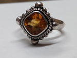 Vtg 925 Sterling Silver Faceted Citrine Ring Size 9 Nice Condition!
