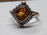 Vtg 925 Sterling Silver Faceted Citrine Ring Size 9 Nice Condition!