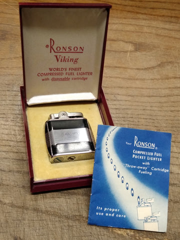 Vtg Ronson Viking Compressed Fuel Art Deco Cigarette Lighter Initials BMS w/Box!