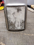 Vtg Antique Cigarette Silver Tone Metal Case Risque Beautiful Lady Photograph